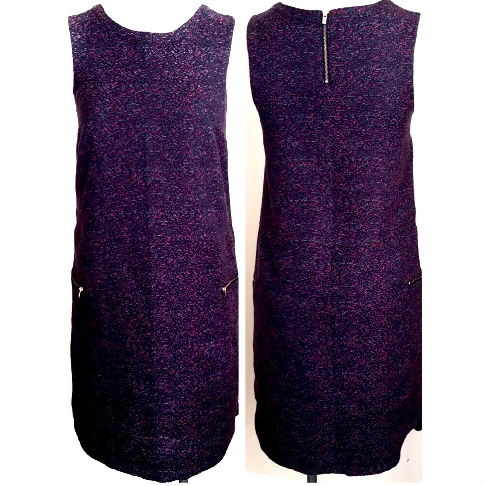 Tweed Shift Dress - Navy, Dark Red, and White